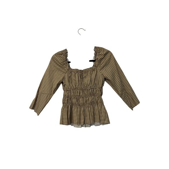 NEW Reformation Lauryn Cotton Bow Blouse Top - Blondie Check French - Picture 5 of 5